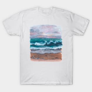 Waves crashing on beach watercolour T-Shirt